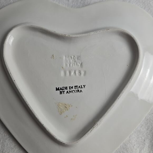 Ancora Heart Trinket Dish Plate Handpainted Pink Purple Yellow Roses Petunias - Picture 4 of 6